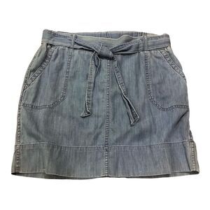 Express Chambray Belted Pockets 100% Cotton Skirt Sz M Stretch Hippie